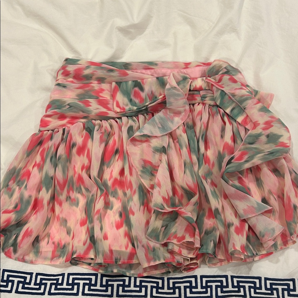 Tularosa Floral Pink Green Ruffle Mini Skirt